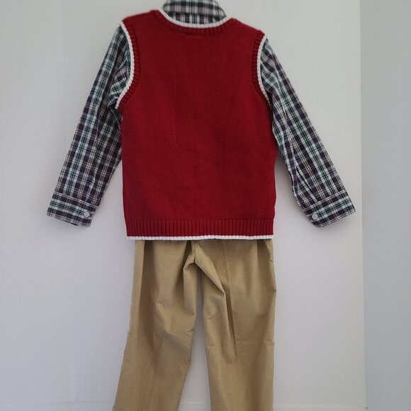 IZOD ELABORATE RED TODDLER BOY REINDEER FAIR ISLE SWEATER VEST 3 PIECE SET SZ 5T - Picture 11 of 12
